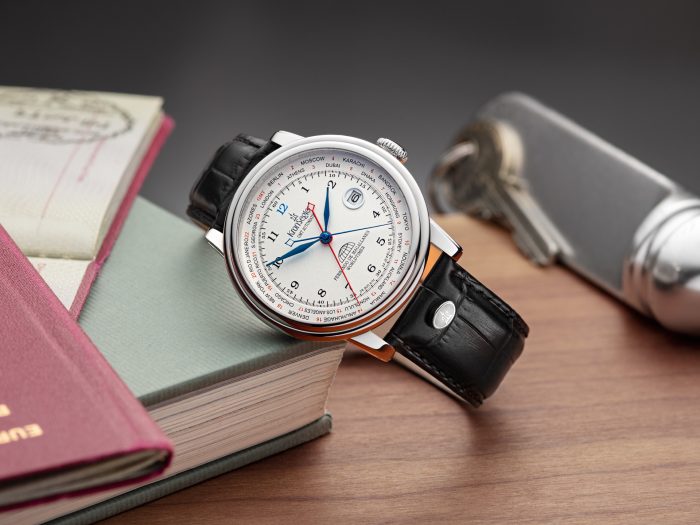 The steel-white model of the "Magallanes" automatic watch lies between your passport, books and room key.